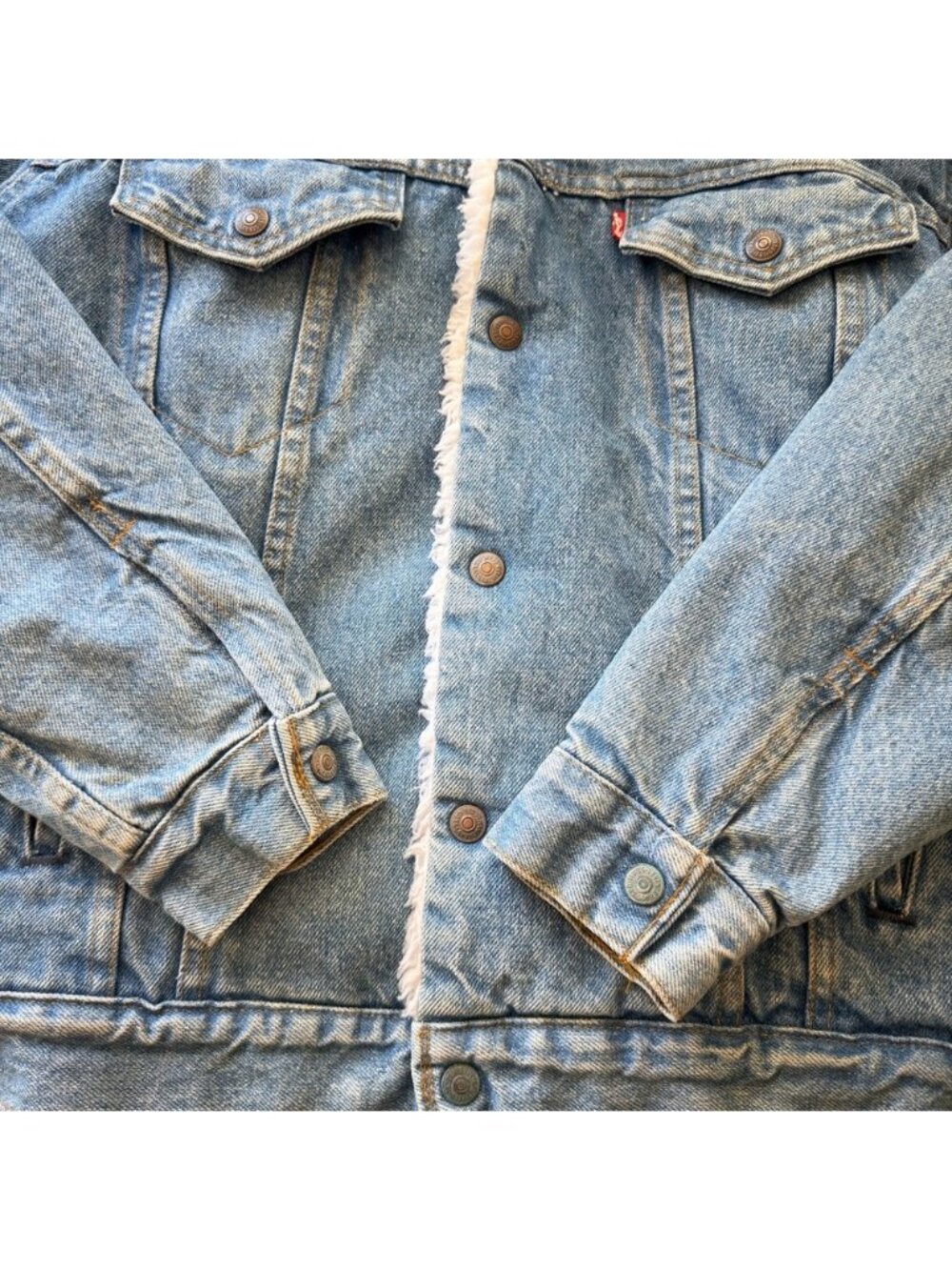 Levi's Sherpa Denim Jacket USA Made Vintage XS Trucker Lined Blue - Picture 13 of 16